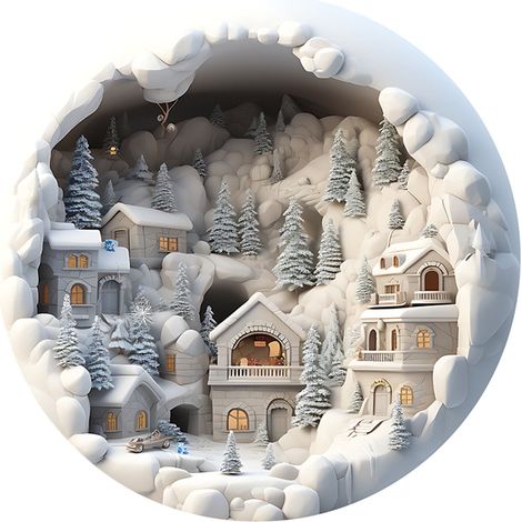 Pendentif Noël Acrylique - Scène 3D Forêt Maison Enneigée - Décoration Arbre Fenêtre Porte Hiver - 20 x 20 cm - 1 Pièce (1/5)