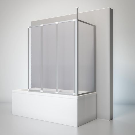 Schulte Duschwand mit Seitenwand, 3-teilig faltbar - Breite: 129 cm, Höhe: 140 cm, Glas: Kunstglas Tropfen Dekor, Profil: Alu Natur, geeignet für Wannentiefe: 68-71 cm