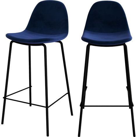 Set de 2 sillas para isla de cocina en terciopelo azul oscuro 65 cm - Henrik (1/4)