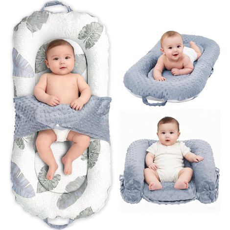 Nid bébé pour nouveau-né, 0 à 24 mois Chaise longue portable 3-en-1, coussin de ventre pliable et soutien assise bébé, housse amovible 100% coton et velours, idéal cadeau naissance (1/5)