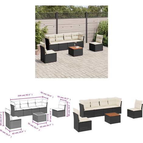 Salon de jardin 7 pcs avec coussins noir résine tressée - Salon De Jardin - Meuble Extérieur - Résine Tressée - Salon D'extérieur - Set De Jardin - Home & Living (1/3)