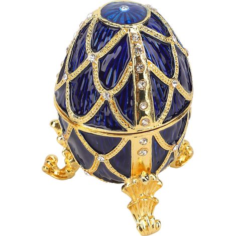 Œuf de Pâques métallique doré avec diamants artificiels brillants, boîte à bijoux décorative, ornement artisanal pour décoration intérieure. (1/5)