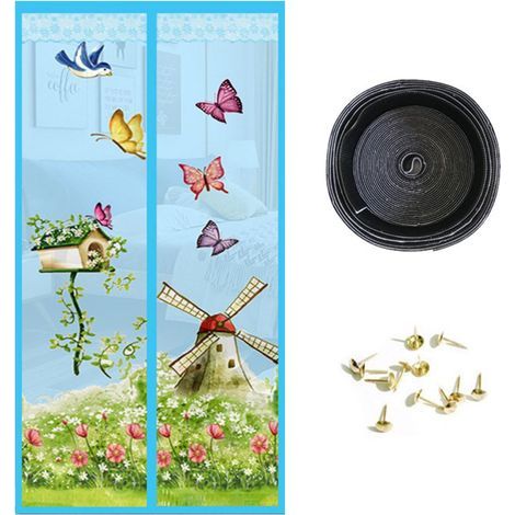 Magnetische Moskitonetztür, Windmühlenmuster, integrierte Belüftung – selbstverriegelnde Magnete, einziehbarer Netzverschluss – 100 x 210 cm (1/5)