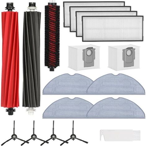 Lot de 17 accessoires pour aspirateur Roborock S8 Pro Ultra - 2 brosses principales (brosse DuoRoller), 1 brosse de nettoyage, 4 lingettes VibraRise 2.0, 4 filtres HEPA, 4 brosses latérales, 2 sacs à (1/4)