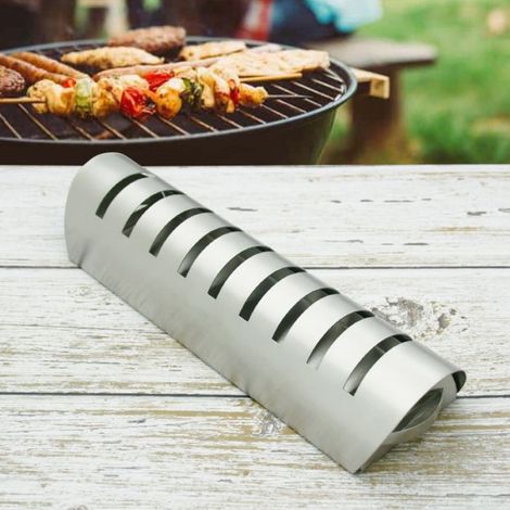 1 Boîte à fumage, Argent, 30x8.6x5.5cm, Acier, Trous de ventilation, Barbecue extérieur (1/3)