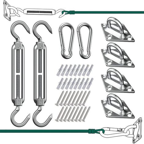 Kit de Fixation pour Voile d'Ombrage - 304 Inoxydable Voile d'Ombrage, Kit de fixation Voile d'ombrage pour Triangle, Carré & Rectangle, Heavy Duty antirouille Soleil Voile D'ombrage Kit de Fixation (1/5)