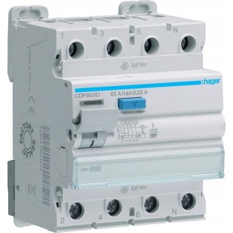 Interrupteur différentiel Hager cdf663d 63 A 30 mA
