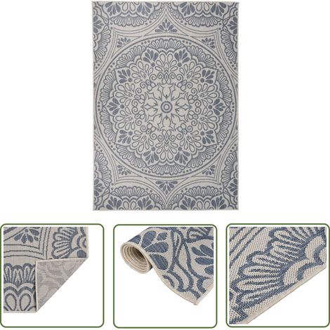 The Living Store Outdoor-Teppich Flachgewebe 160x230 cm Blaues Muster - Outdoor-Teppich - Terrassenteppich - Balkonteppich - Flachgewebe - Polyester (1/5)