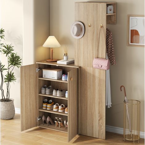 Mobile da ingresso 115x38,5x191,5 cm in MDF naturale, scarpiera e guardaroba - MEUBLIV (1/5)