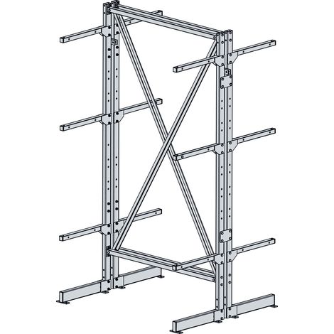 BRB Doppelseitiges Kragarmregal, verzinkt, Gesamt-Tragkraft 600 kg, 3 Lagerebenen Plus Fußebene, BxTxH 1060x900x1950 mm (1/2)