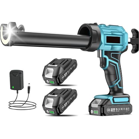 Pistolet à Cartouche sans Fil avec 2 x 2000 mAh Batteries, Pistolet Silicone Électrique de 300 ml, Lumière LED,pour Calfeutrer (Bleu) (1/5)