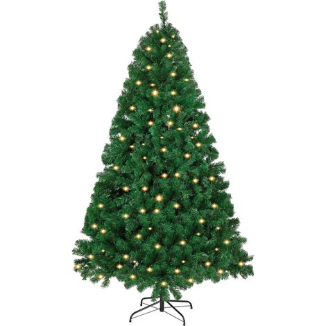 SWANEW 180cm Albero di Natale artificiale con illuminazione, 8 modalità di illuminazione con supporto in metallo, albero di Natale in PVC per decorazioni natalizie (1/5)