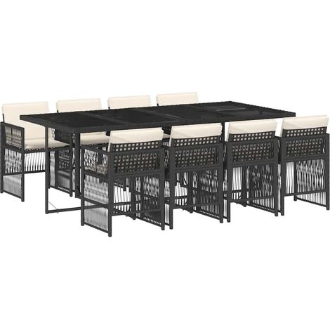Maison Exclusive - 9-tlg. Garten-Essgruppe mit Kissen Schwarz Pol