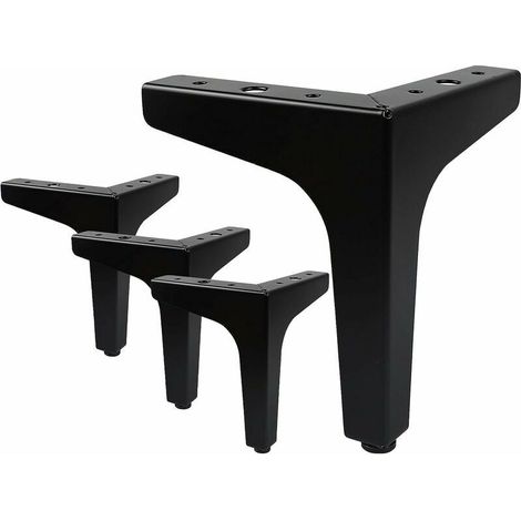 Lot de 4 Pieds de Meubles Charge, 10cm Pied de Table Modernes en Métal en Forme de Triangle,Pied Meuble Épingle pour Placard, Canapé,avec 16 Vis et 4 Protège Pieds, Noir (1/4)