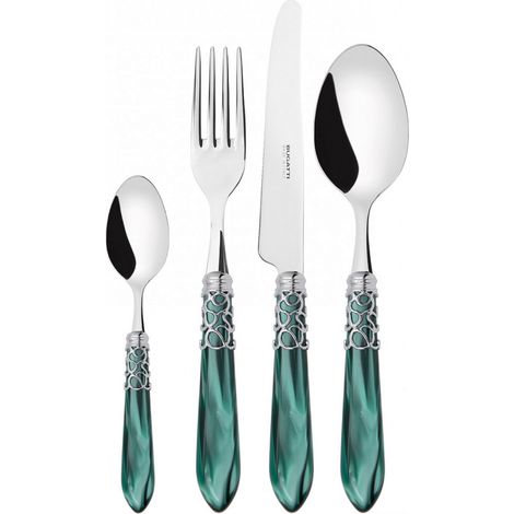 Set posate 24 pezzi in astuccio di legno Melodia ghiera cromata Verde Madreperla Bugatti