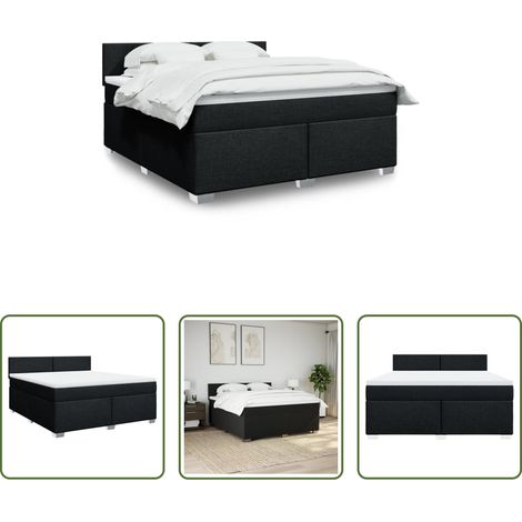 vidaXL Surmatelas -  Sommier à lattes de lit avec matelas Noir 180x200 cm Tissu (1/5)