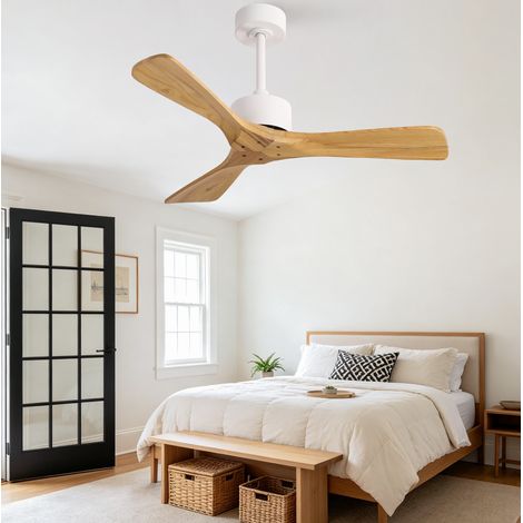 Ventilateur de plafond 42 pouces sans luminaire, 3 pales en bois , télécommande, moteur DC silencieux, blanc naturel