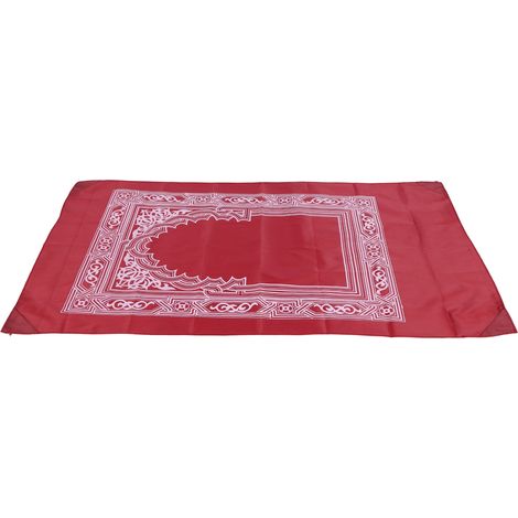 Tapis de prière musulman avec 4 coins renforcés en fer et boussole intégrée, idéal pour les voyages et les activités de plein air (rouge). (1/5)