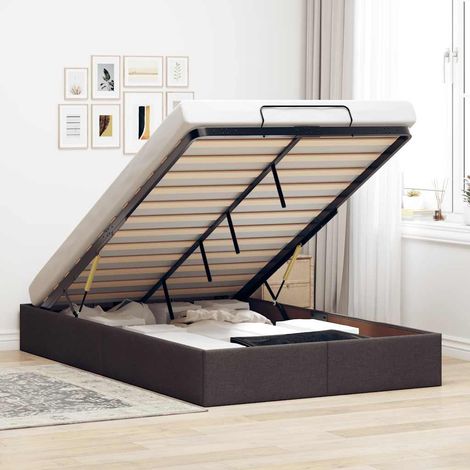 Cadre de lit ottoman avec rangement 120 x 190 cm en tissu marron foncé, sans matelas - PANGIVO (1/5)
