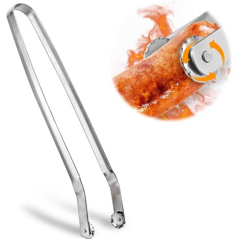 Pince Barbecue INOX à Roulette - 40 cm - Ustensile Professionnel pour Griller, Cuisson et Buffet Extérieur - Idéale pour Saucisses, Viande, Salade et Fruits (1/4)