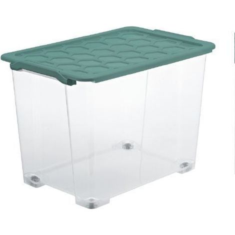 Rotho Aufbewahrungsbox Evo Safe mit Deckel & Rollen 59 x 39,5 cm 65 L transparent Boxen