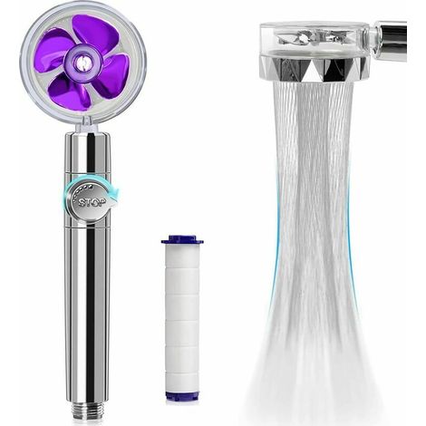 VURAHOME - Douche à économie d'eau haute pression, pommeau de douche portatif à hélice rotative à 360 degrés avec filtre (violet) (1/5)