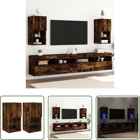 LED-Leuchten - TV-Schränke mit LED-Leuchten 2 Stk. Räuchereiche 30,5x30x60 cm (1/5)