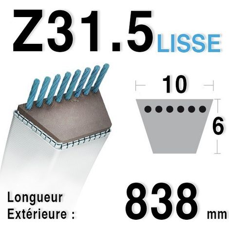 Courroie lisse série Z 10x6mm – Longueur 838mm – Compatible tondeuses AS-MOTOR, HONDA, STIGA – Performance optimale pour traction fiable
