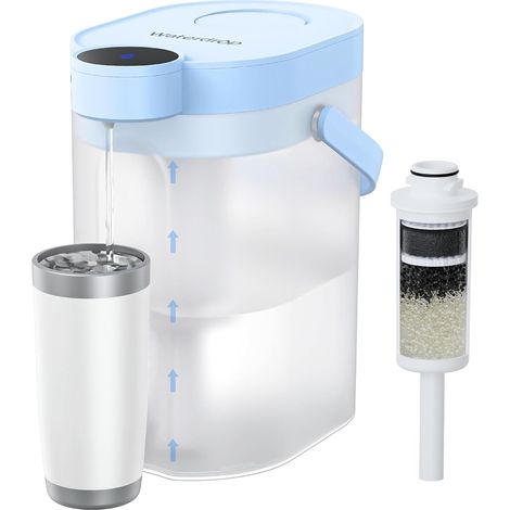Waterdrop FreshTaste Adoucir l'Eau Carafe Filtrante Électrique, Distributeur de Filtre à Eau Instantané 4L pour Réfrigérateur, Réduit Chlore, Plomb, Cuivre, Purifie, Bleu (Filtre: WD-EWFS)