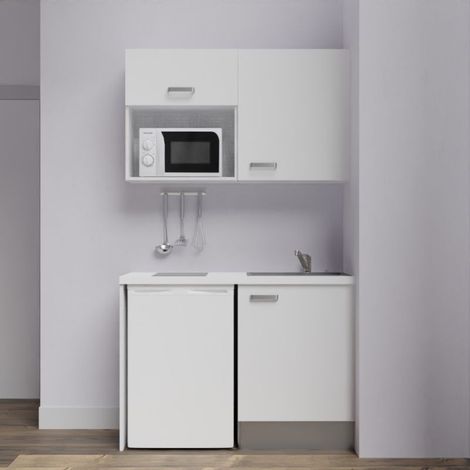 Kitchenette K07L-PT - 120 cm avec plan de travail et évier, emplacements frigo et micro-ondes