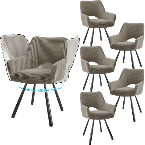 LEWE Lot de 6 Chaises de Salle à Manger 360° Pivotantes avec Accoudoirs, Rembourrées avec Dossier en Velours, Taupe
