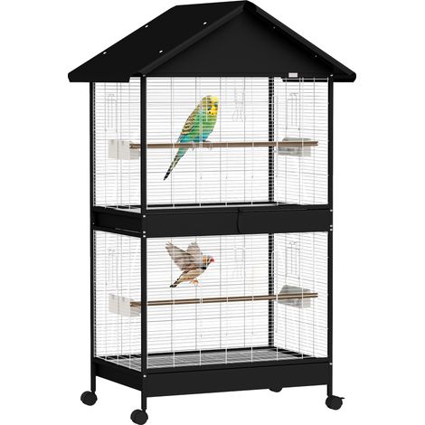 Vogelvoliere Groß Vogelkäfig mit Abnehmbar Trennwand 2 Türen 2 Holzstangen Rollen 2 Schalen 4 Futterspendern XXL (1/5)