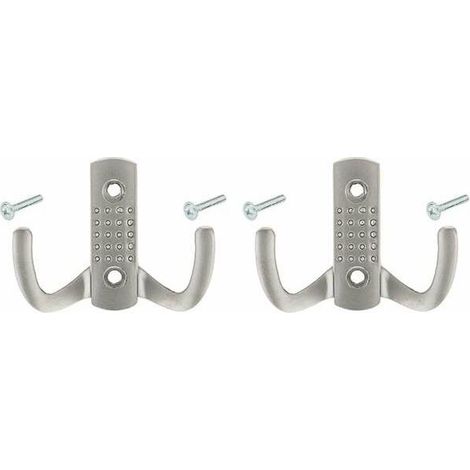 2x Crochet double 58mm en métal finition chrome satiné avec vis Mural Cuisine Salle de bain Porte Manteau Serviette Sac Couvert Vêtement Dressing Meuble Placard Patère (1/2)