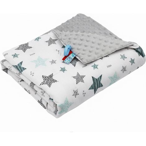 Manta Minky de 75x100 cm (gris ceniza + estrellas menta) (1/3)