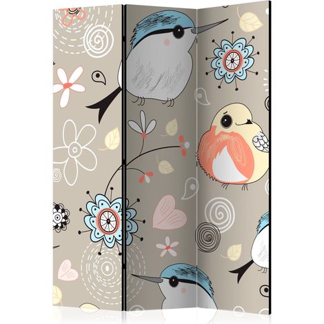 Paravento - Natural pattern with birds [Room Dividers] - 135x172 (1/4)