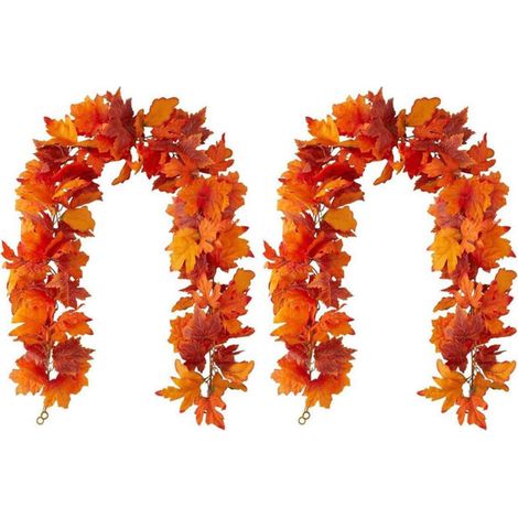 Set mit 2 künstlichen Ahornblattgirlanden, 180 cm großer Herbstkranz aus Ahornblättern, Herbstdekoration, Innendekoration für Halloween, Thanksgiving, Hochzeit - Crezuo
