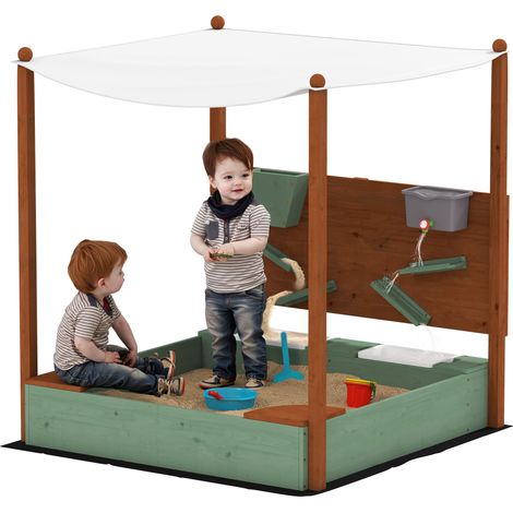 Bac à sable enfant, en bois, en plastique, vert, 116L, 112,5W, pour jardin, jeu extérieur, jardin enfant, format pratique
