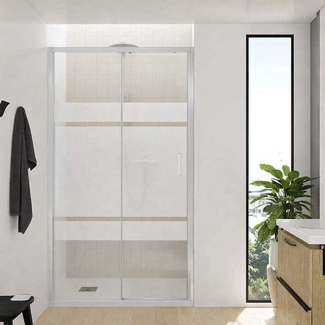 Mampara de Ducha  frontal corredera F2 1 fijo + 1 puerta – Perfil Inferior y Superior  Decoracion Mampara: Cristal Decorado - Mamparas: 100 - (98,5-103)