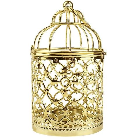 Lanterne de Cage à Oiseaux Suspendue en métal doré, centres de Table décoratifs de et fête, bougeoir Festival, décoration de la Maison (1/5)