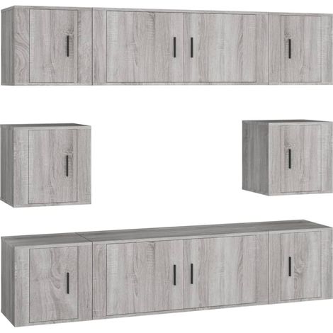 Conjunto de muebles mueble buffet TV televisión salón dormitorio sala de estar 8 piezas sonoma madera de ingeniería gris 020025323