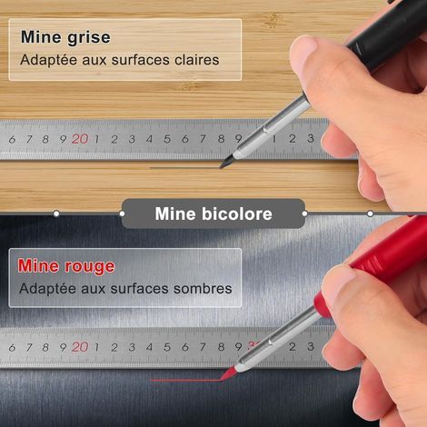 Crayon de Charpentier avec 12 Porte Mine, Crayon Charpentier pour 45mm Trou Profond, Crayons Menuisier avec Taille-Crayons Intégré pour Bricolage Architecte Menuisier (1/4)