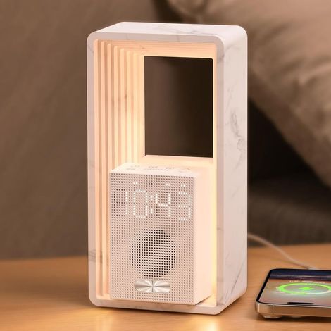 Réveil numérique, simulateur d'aube, appareil à bruit blanc (9 sons pour s'endormir), veilleuse tactile à intensité variable, fonction snooze (UE), A