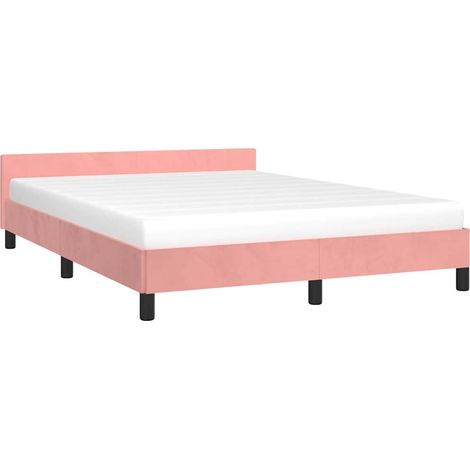 Vidaxl – Cadre de lit simple 140x190cm – Tête de lit en velours rose – Structure en bois d'ingénierie – Lattes en contreplaqué pour soutien optimal (1/5)