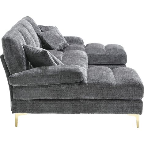 4-Sitzer U-Modulsofa aus grauem Chenille mit Chaiselongue, 272 x 136 x 88 cm, MODENUIT (1/5)