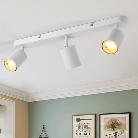 Plafonnier 3 Spots LED Orientable Gu10 Lampe Spot Blanc Sans Ampoule Rampe Spot Moderne, Luminaire Plafonnier Pivotants, Rail Spot Plafond, Applique Murale pour Chambre, Salon, Cuisine, Couloir (1/5)