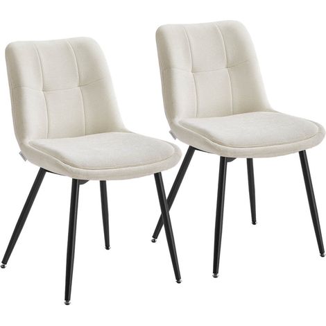 Lot de 2 chaises salle à manger chaise de cuisine rembourrée chenille jusqu’à 120 kg double coussin pieds en métal moderne pour salle à manger cuisine gris tourterelle blanc