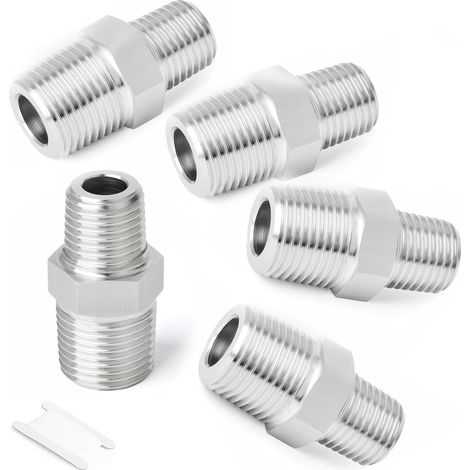 Raccord de tuyau en acier inoxydable 304, raccord hexagonal réducteur, connecteurs adaptateurs à filetage mâle BSP 1/4" x 1/8" (lot de 5) (1/5)