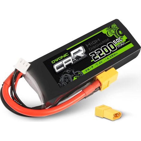 Batterie Lipo 2s 2200mAh 50C 7.4V avec Connecteur XT60 Compatible avec RC 1/16 ou 1/14 RC Cars RC Helicopter (Un connecteur TRX supplémentaire) (1/5)