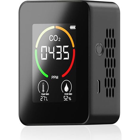 Détecteur de CO2, Capteur de CO2 4005000PPM avec étalonnage Automatique, Capteur d'humidité de la Température avec Affichage Numérique (Noir) (1/5)