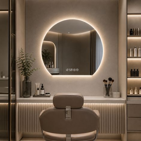 Miroir mural rond LED 80cm avec éclairage, miroir de salle de bain et vanité, antibuée, température de couleur 3 modes réglable et lumière dimmable, miroir de maquillage pour chambre et salle d'eau, d (1/5)